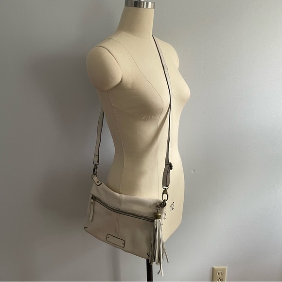 Lucky Brand Real Leather Foldover Option Shoulder Crossbody Bag- Fringe- Ivory - Picture 8 of 10